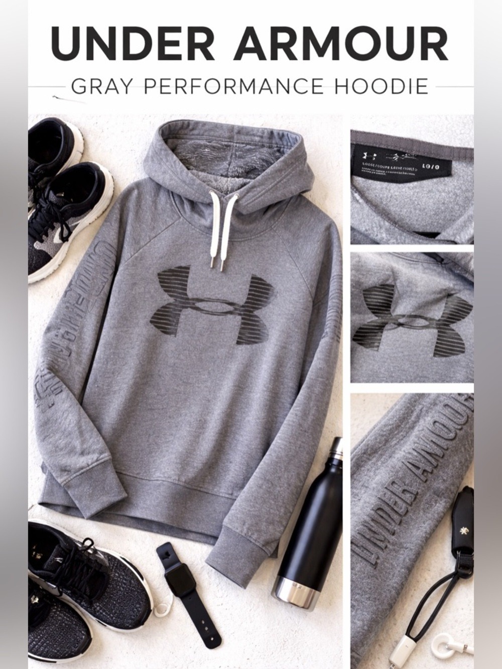 Under Armour Women’s Gray Hoodie Large Athletic Pullover Logo Sweatshirt